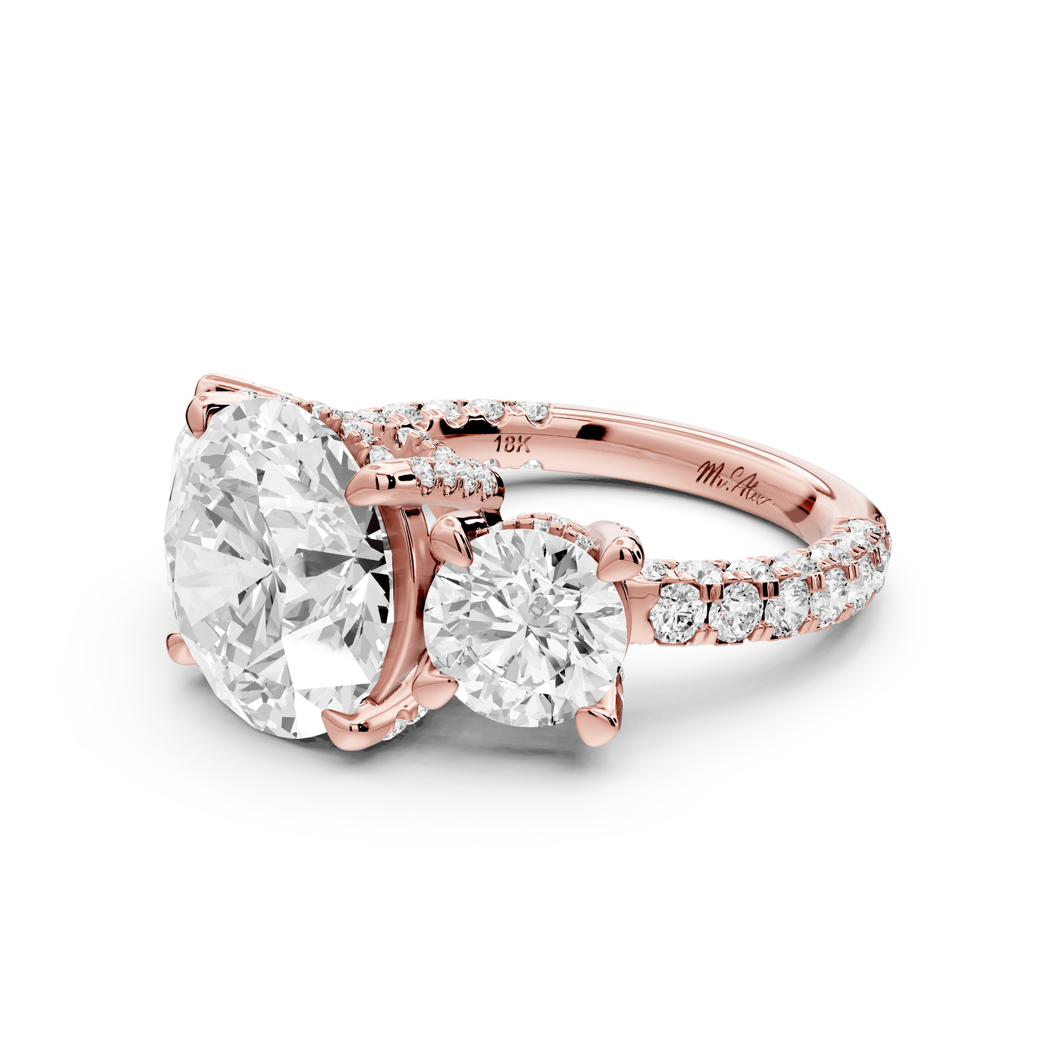 Neta - 4ct 14k white gold Radiant Hidden Halo Three-Stone Engagement Ring with Pavé Band - Mr. Alex Jewelry