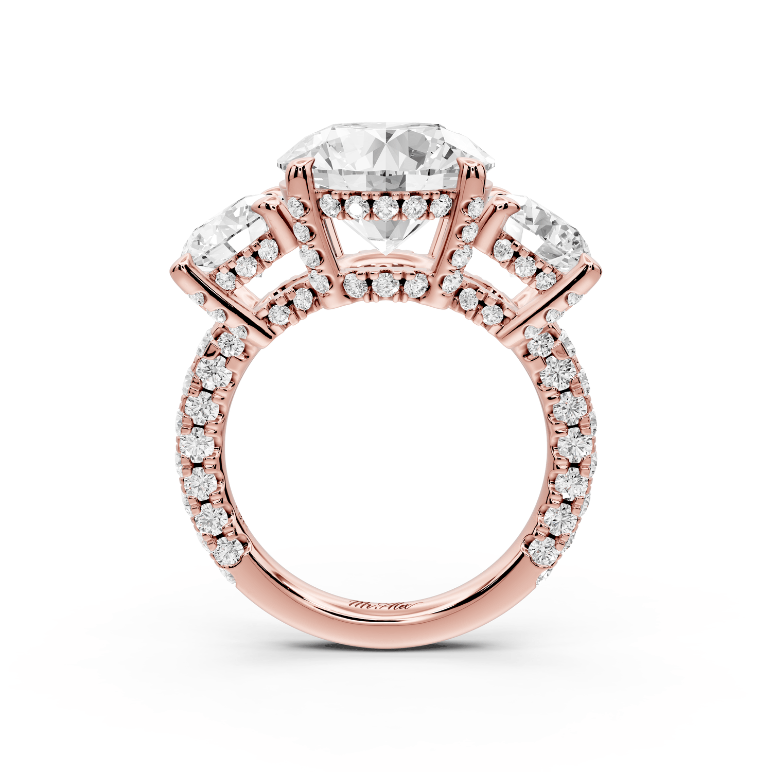 Neta - 4ct 14k white gold Radiant Hidden Halo Three-Stone Engagement Ring with Pavé Band - Mr. Alex Jewelry