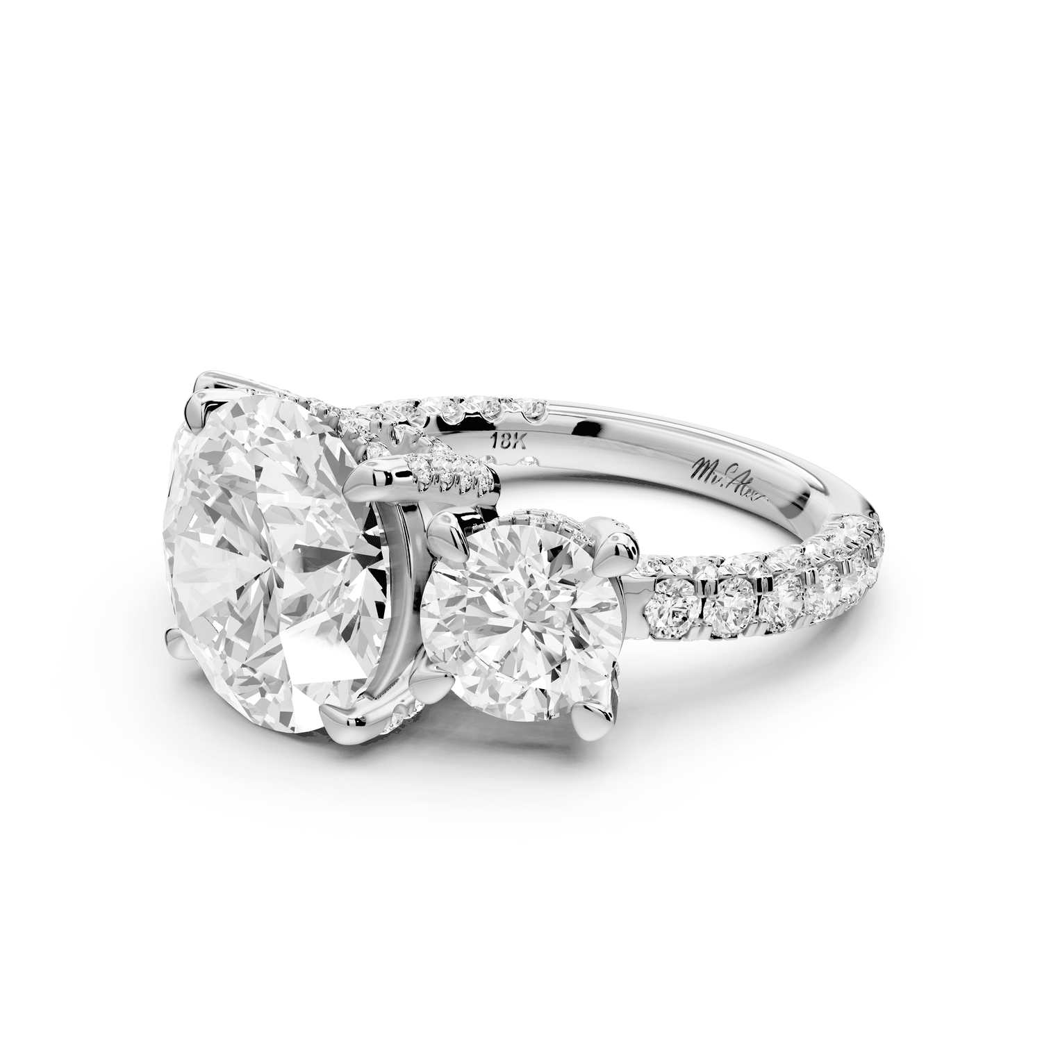 Neta - 4ct 14k white gold Round Hidden Halo Three-Stone Engagement Ring with Pavé Band - Mr. Alex Jewelry