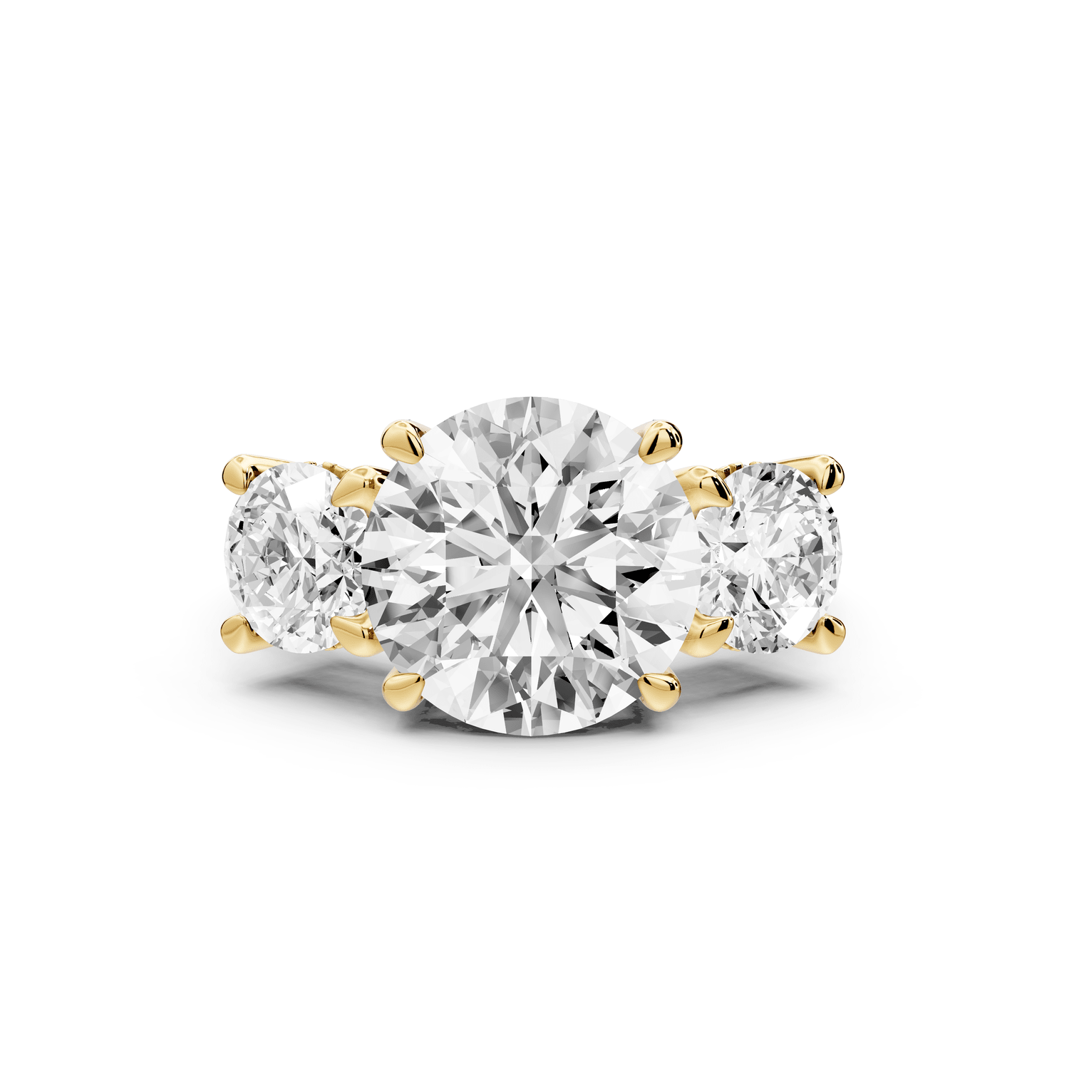 Neta - 4ct 14k yellow gold Round Hidden Halo Three-Stone Engagement Ring with Pavé Band - Mr. Alex Jewelry