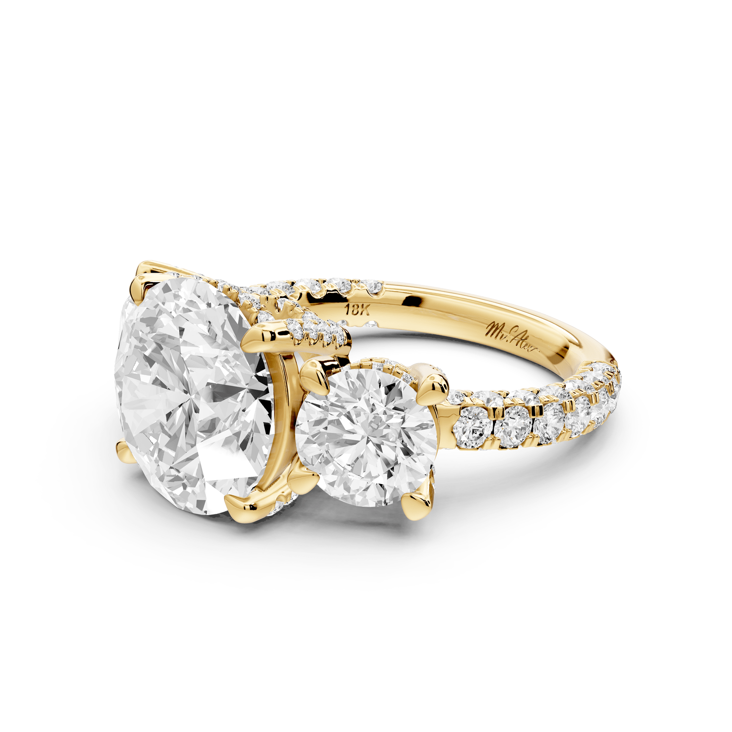 Neta - 4ct 14k yellow gold Round Hidden Halo Three-Stone Engagement Ring with Pavé Band - Mr. Alex Jewelry