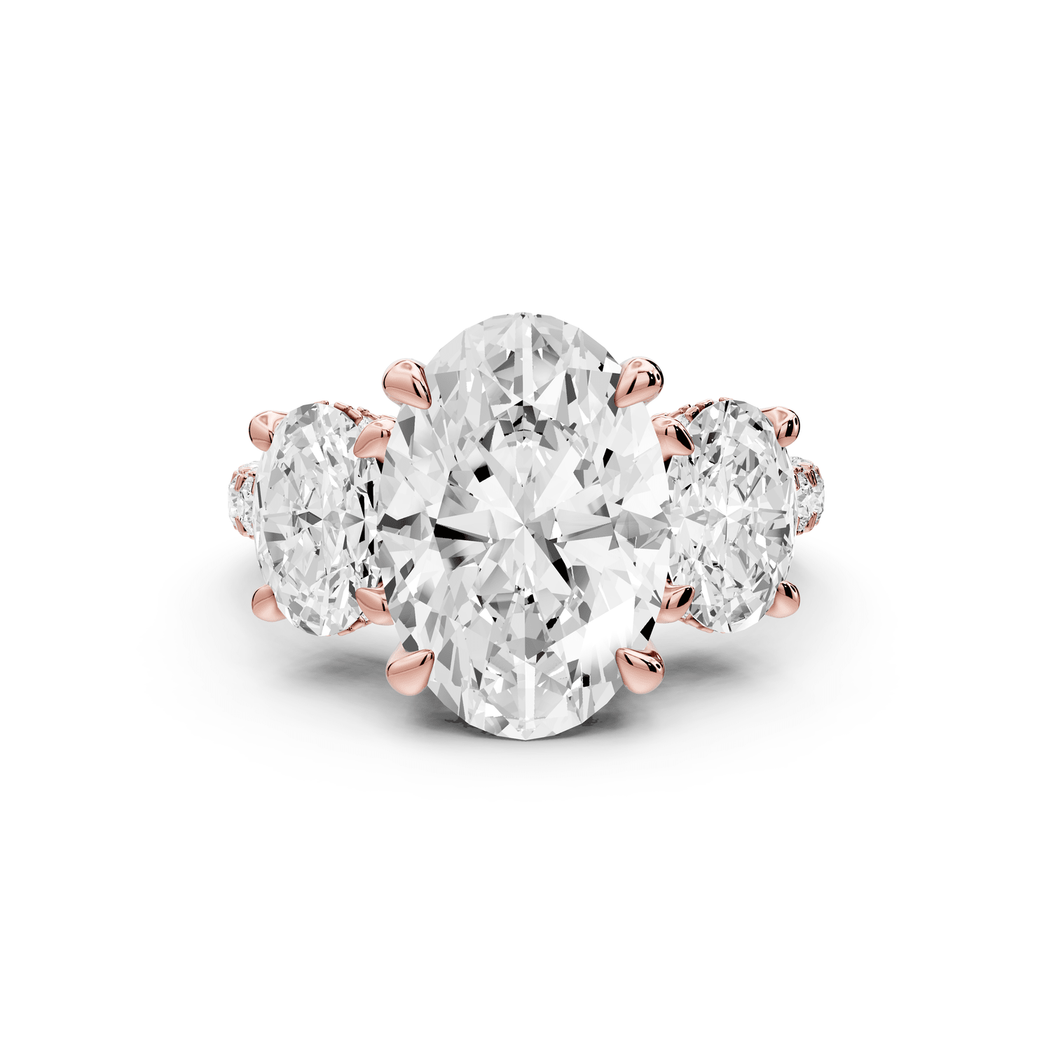 Neta - 4ct 18k rose gold Oval Hidden Halo Three-Stone Engagement Ring with Pavé Band - Mr. Alex Jewelry