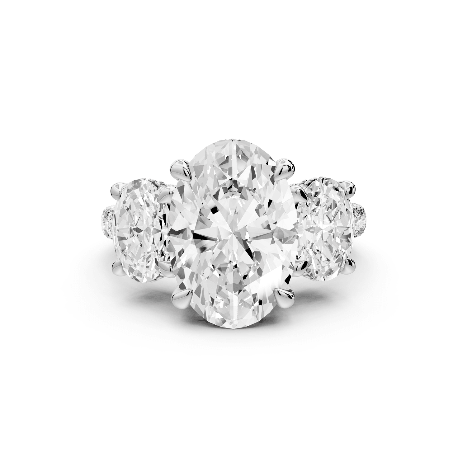 Neta - 4ct 18k white gold Oval Hidden Halo Three-Stone Engagement Ring with Pavé Band - Mr. Alex Jewelry