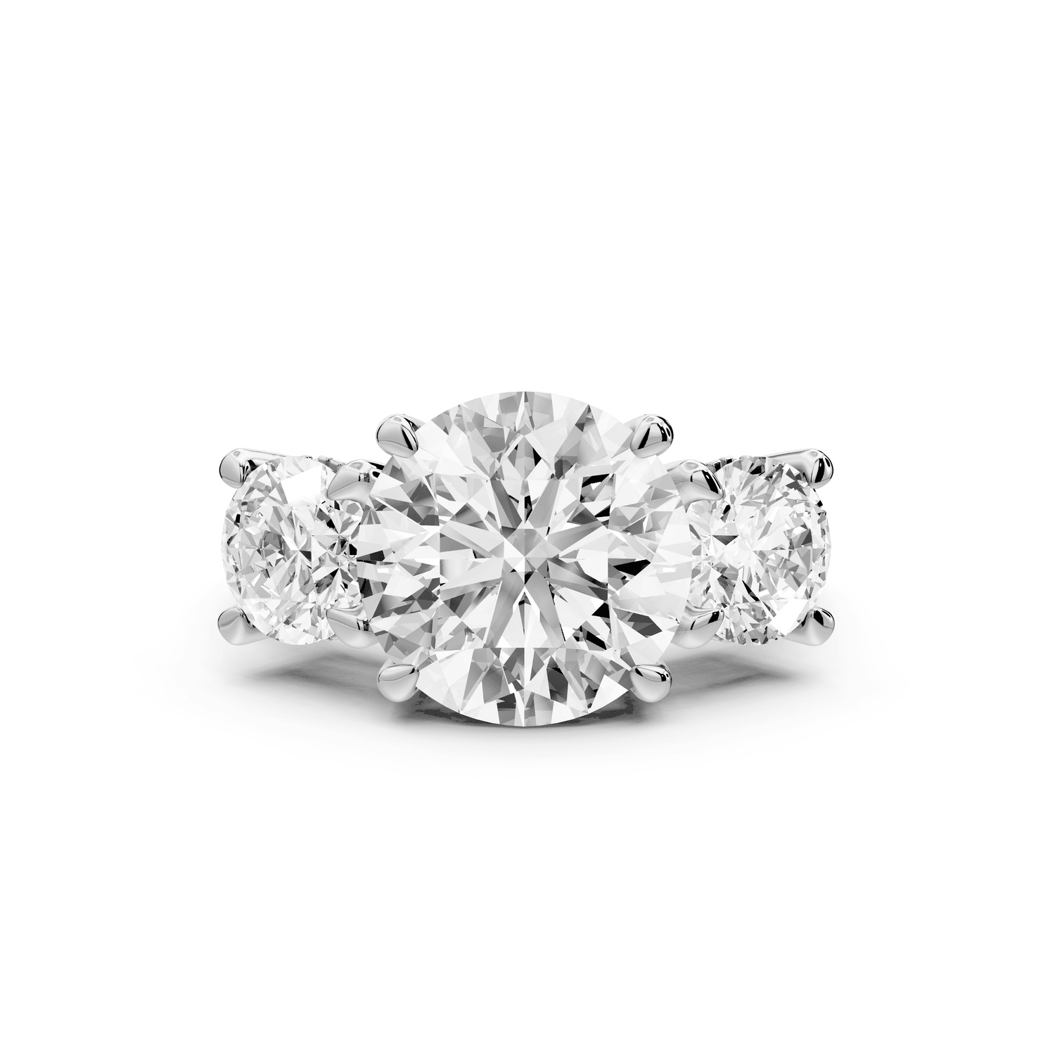 Neta - 4ct 18k white gold Round Hidden Halo Three-Stone Engagement Ring with Pavé Band - Mr. Alex Jewelry
