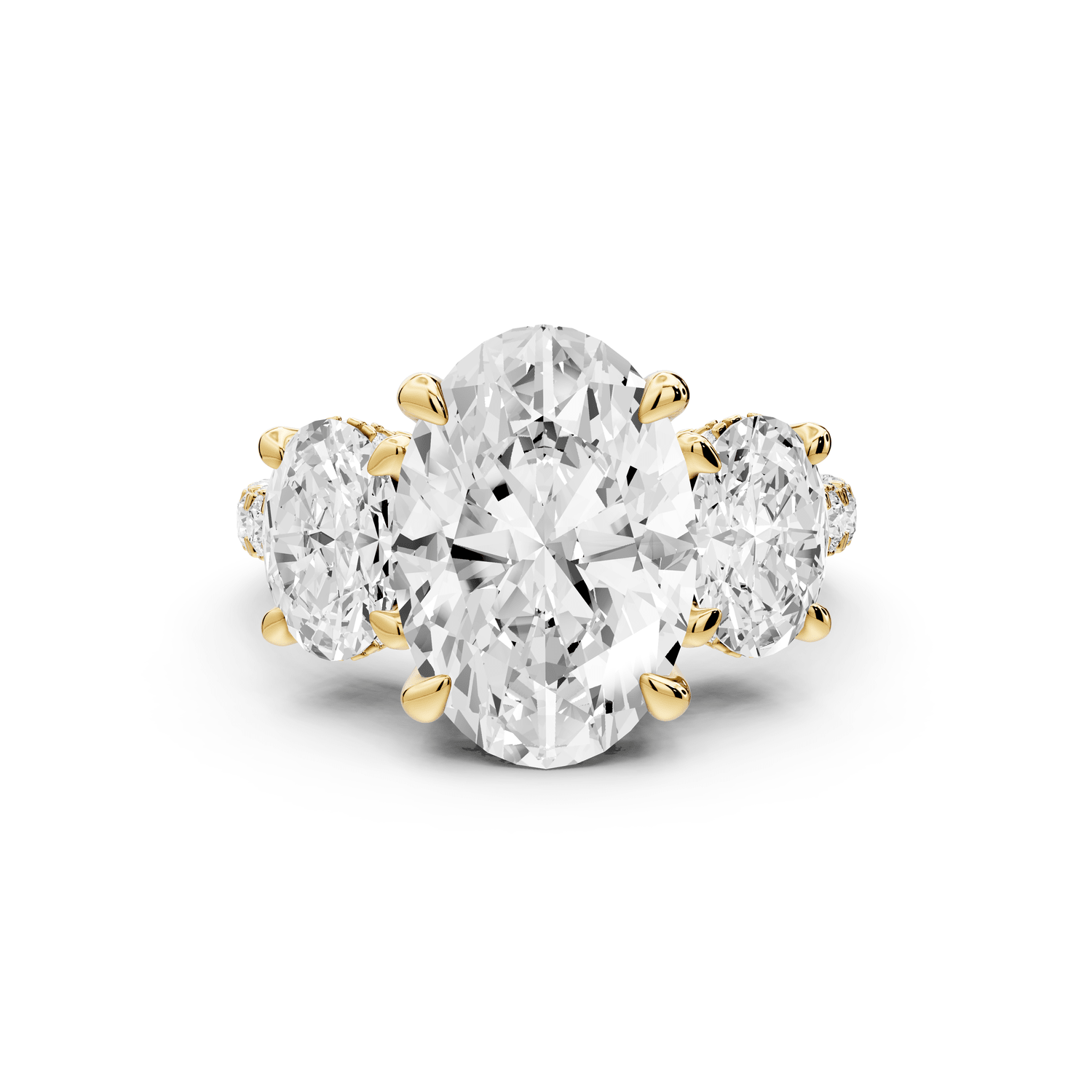 Neta - 4ct 18k yellow gold Oval Hidden Halo Three-Stone Engagement Ring with Pavé Band - Mr. Alex Jewelry