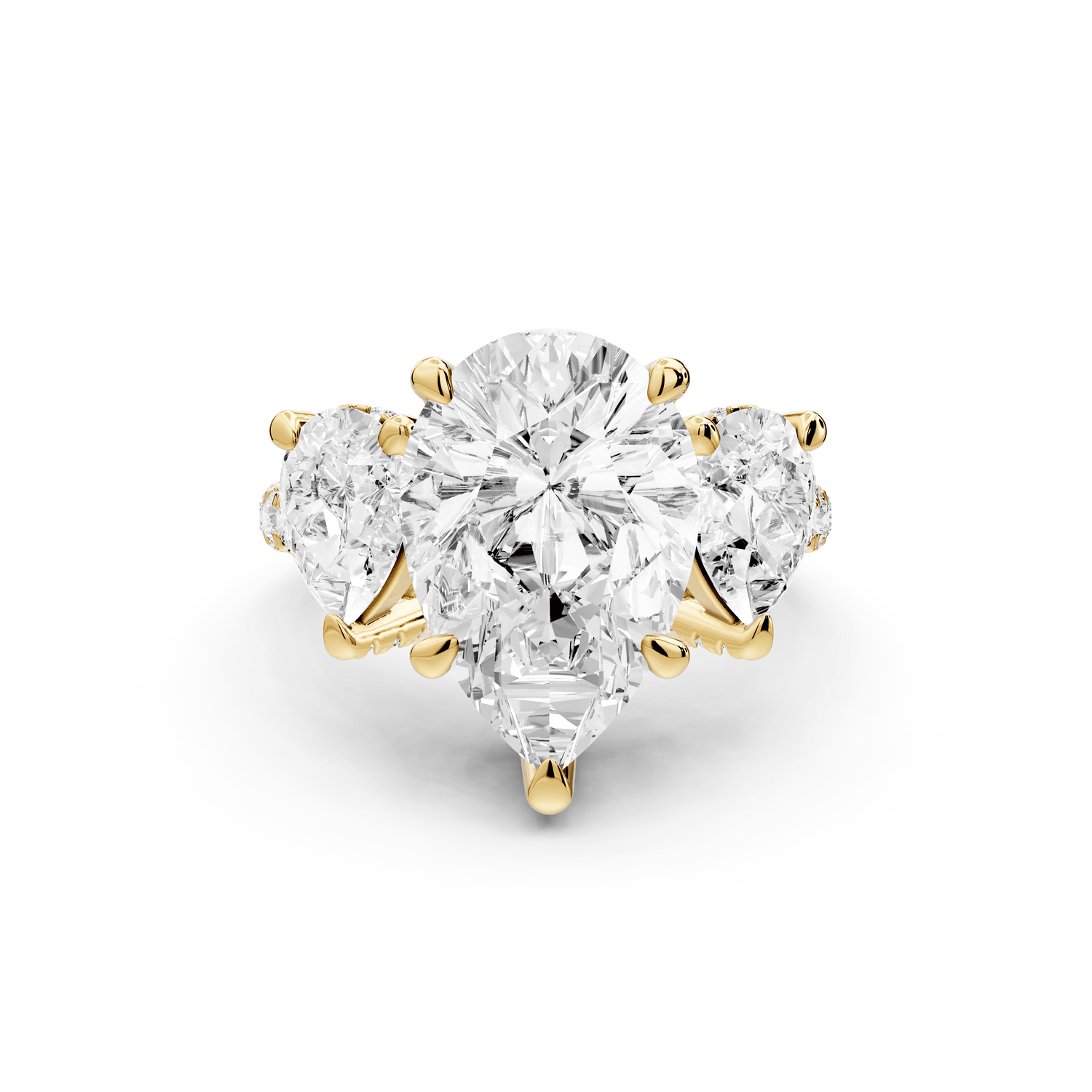 Neta - 4ct 18k yellow gold Pear Hidden Halo Three-Stone Engagement Ring with Pavé Band - Mr. Alex Jewelry