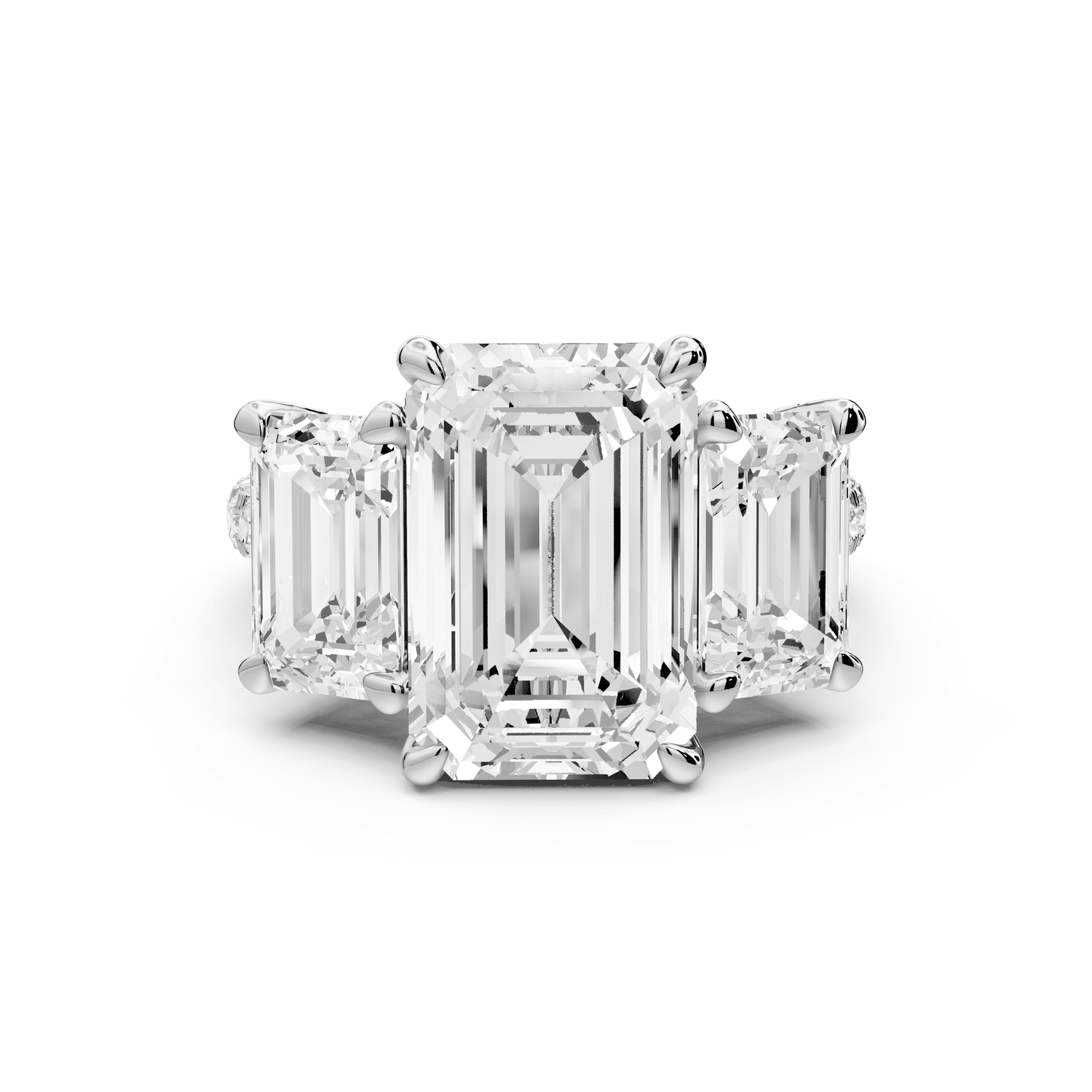 Neta - 5ct 14k white gold Emerald Hidden Halo Three-Stone Engagement Ring with Pavé Band - Mr. Alex Jewelry