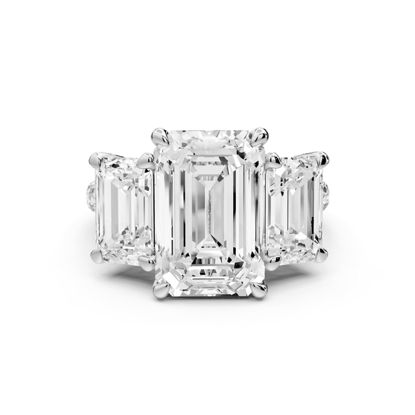 Neta - 5ct 14k white gold Emerald Hidden Halo Three-Stone Engagement Ring with Pavé Band - Mr. Alex Jewelry
