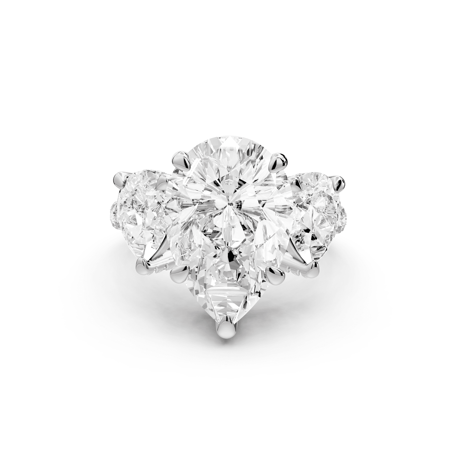 Neta - 5ct 14k white gold Pear Hidden Halo Three-Stone Engagement Ring with Pavé Band - Mr. Alex Jewelry