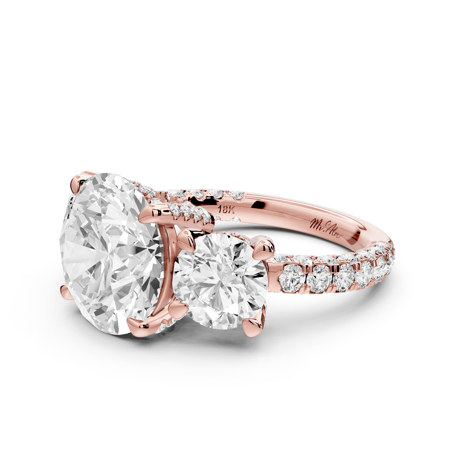 Neta - 5ct 14k white gold Radiant Hidden Halo Three-Stone Engagement Ring with Pavé Band - Mr. Alex Jewelry