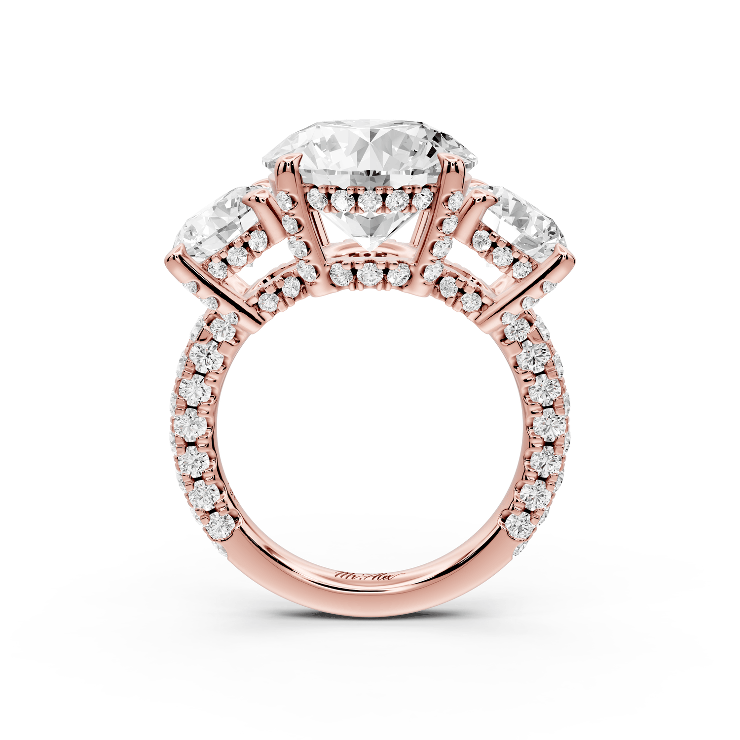 Neta - 5ct 14k white gold Radiant Hidden Halo Three-Stone Engagement Ring with Pavé Band - Mr. Alex Jewelry