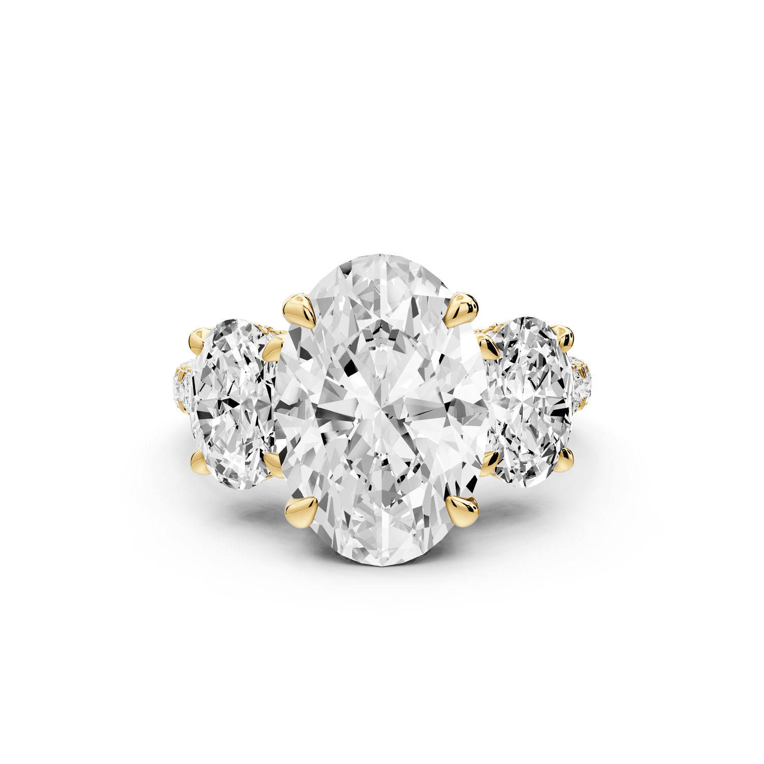 Neta - 5ct 14k yellow gold Oval Hidden Halo Three-Stone Engagement Ring with Pavé Band - Mr. Alex Jewelry