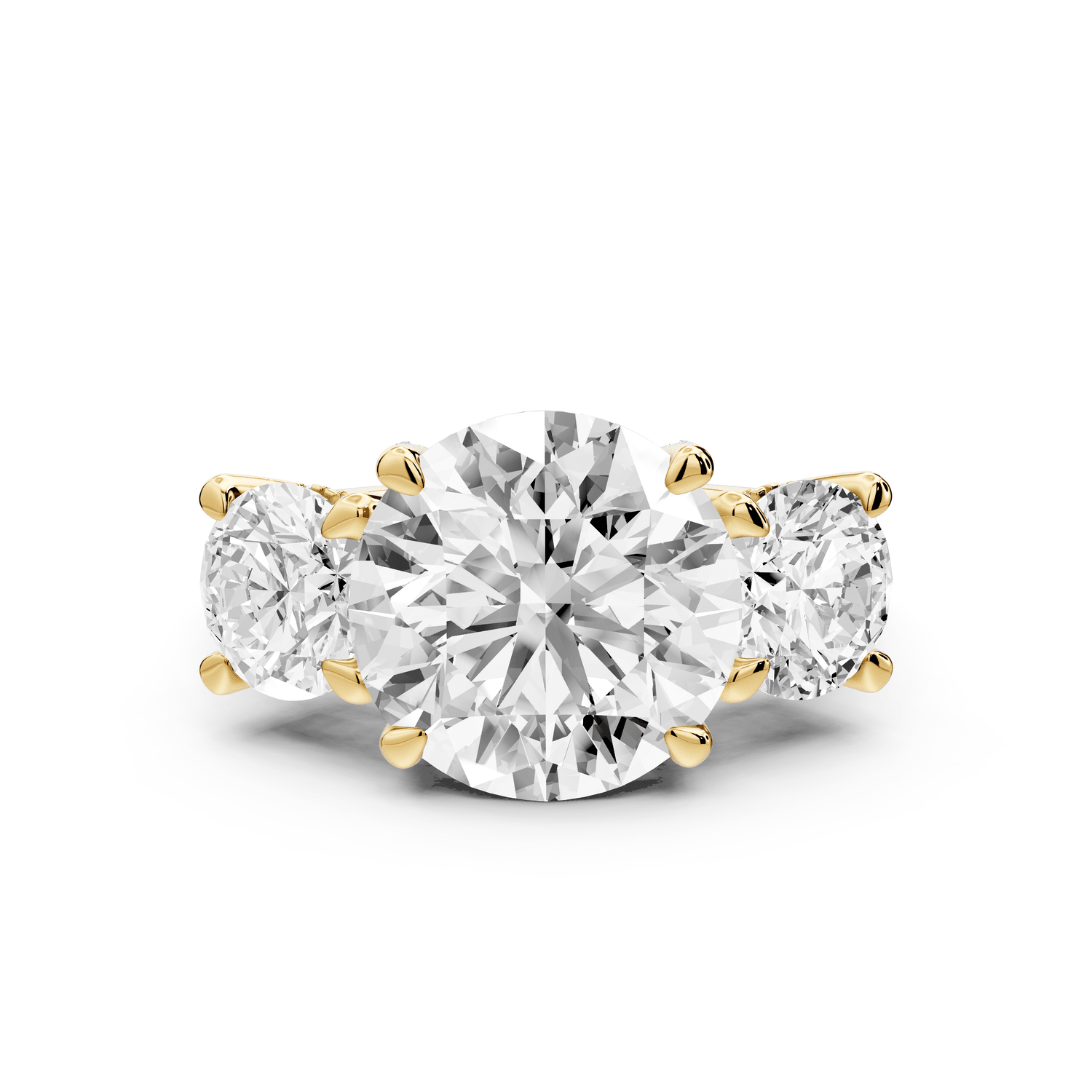 Neta - 5ct 14k yellow gold Round Hidden Halo Three-Stone Engagement Ring with Pavé Band - Mr. Alex Jewelry