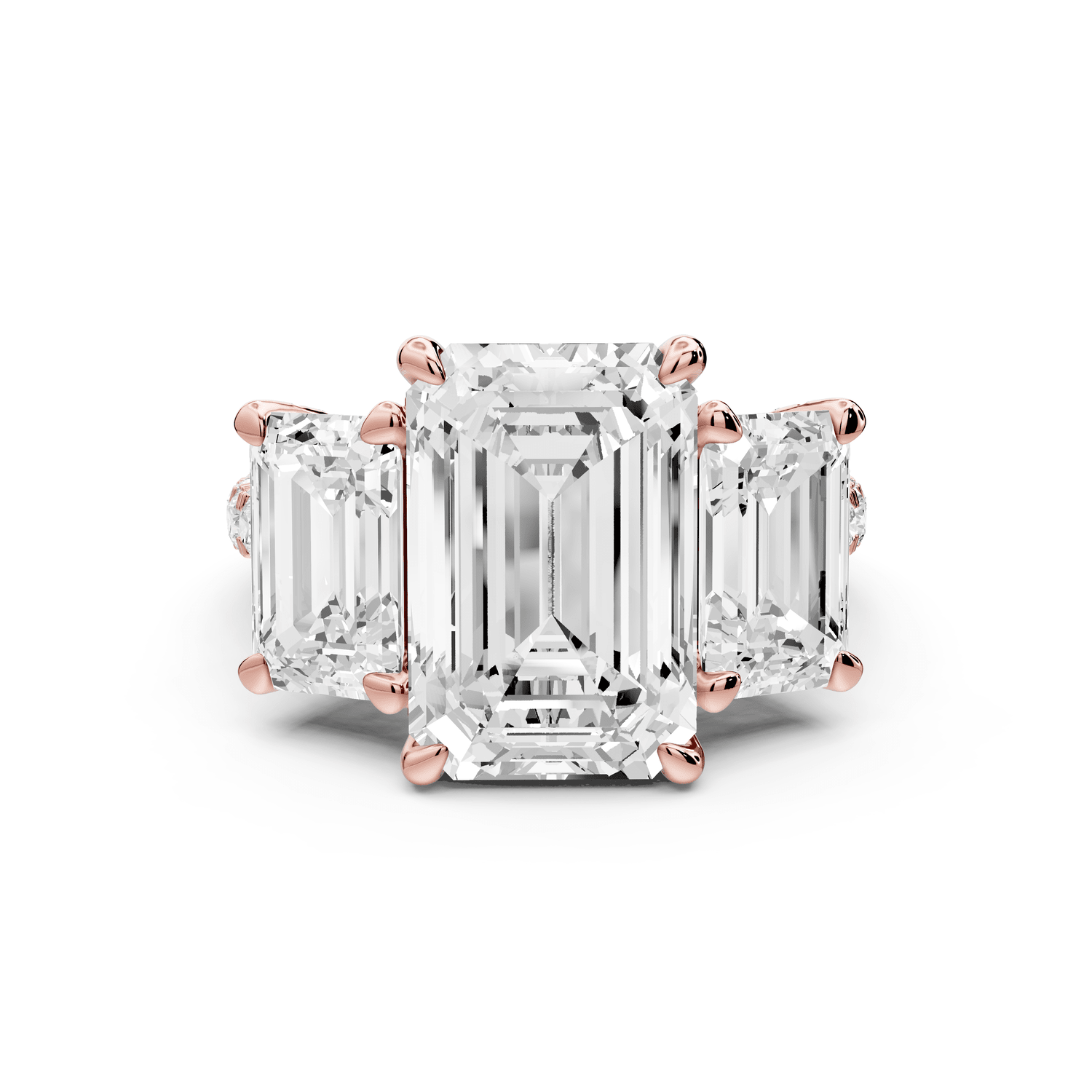 Neta - 5ct 18k rose gold Emerald Hidden Halo Three-Stone Engagement Ring with Pavé Band - Mr. Alex Jewelry