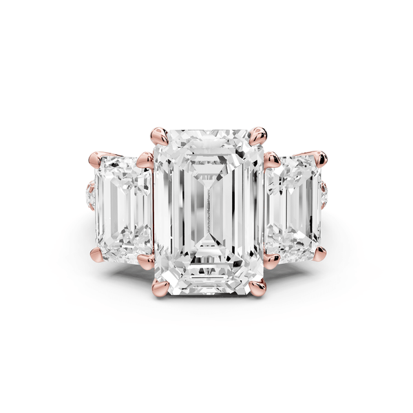 Neta - 5ct 18k rose gold Emerald Hidden Halo Three-Stone Engagement Ring with Pavé Band - Mr. Alex Jewelry