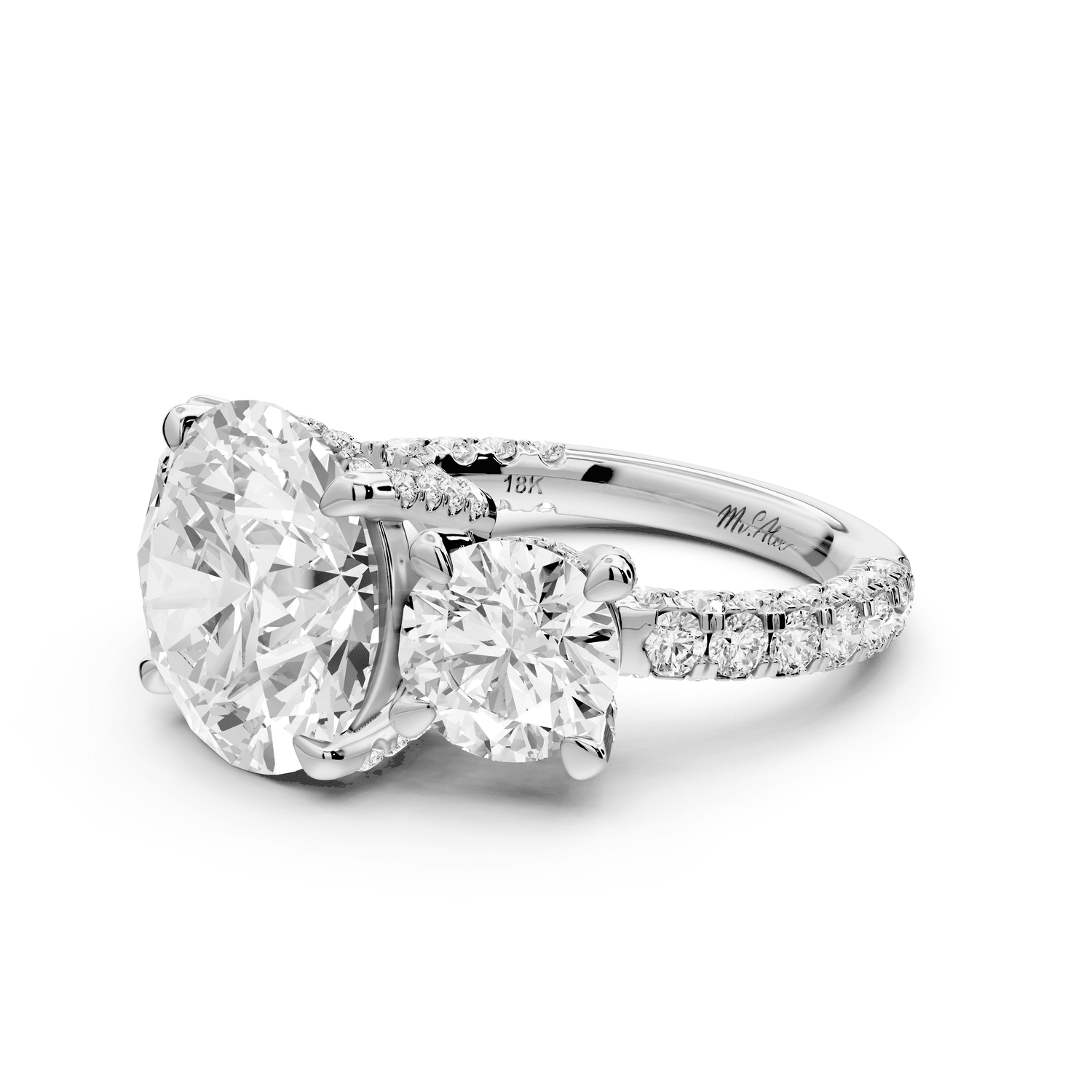 Neta - 5ct 18k white gold Round Hidden Halo Three-Stone Engagement Ring with Pavé Band - Mr. Alex Jewelry
