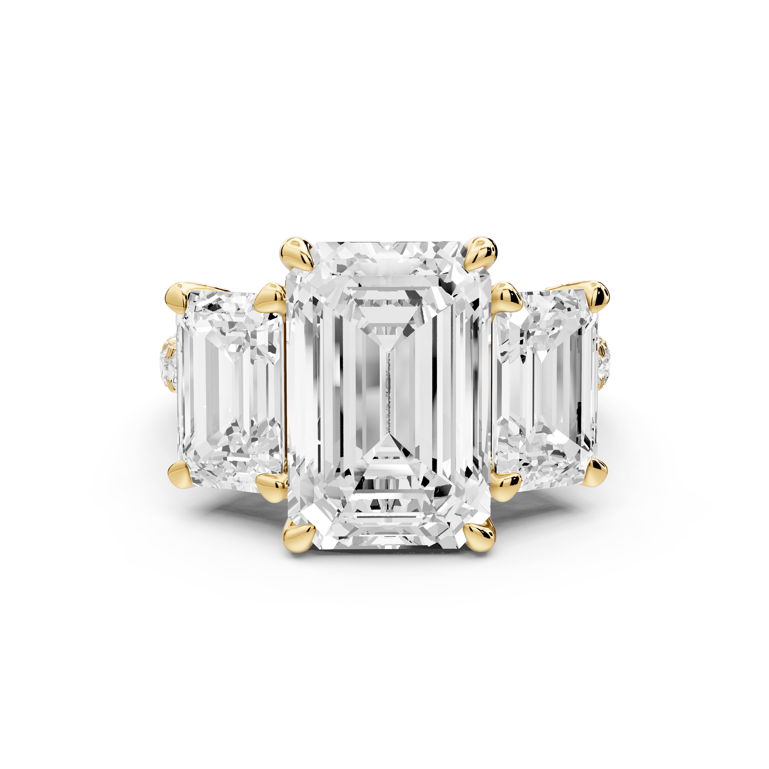 Neta - 5ct 18k yellow gold Emerald Hidden Halo Three-Stone Engagement Ring with Pavé Band - Mr. Alex Jewelry