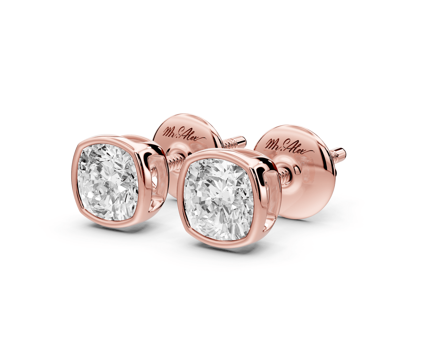 Noa - 1ct 14k rose gold Cushion - Cut Diamond Stud Earrings - Mr. Alex Jewelry