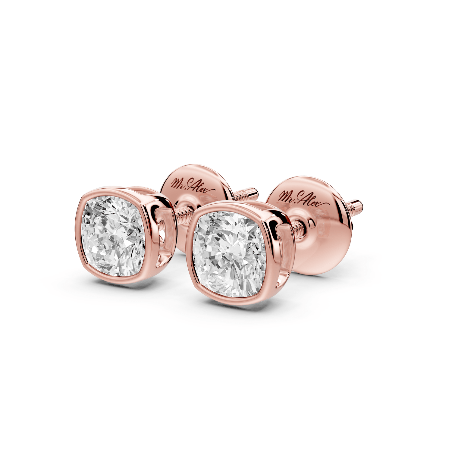 Noa - 1ct 14k rose gold Cushion - Cut Diamond Stud Earrings - Mr. Alex Jewelry