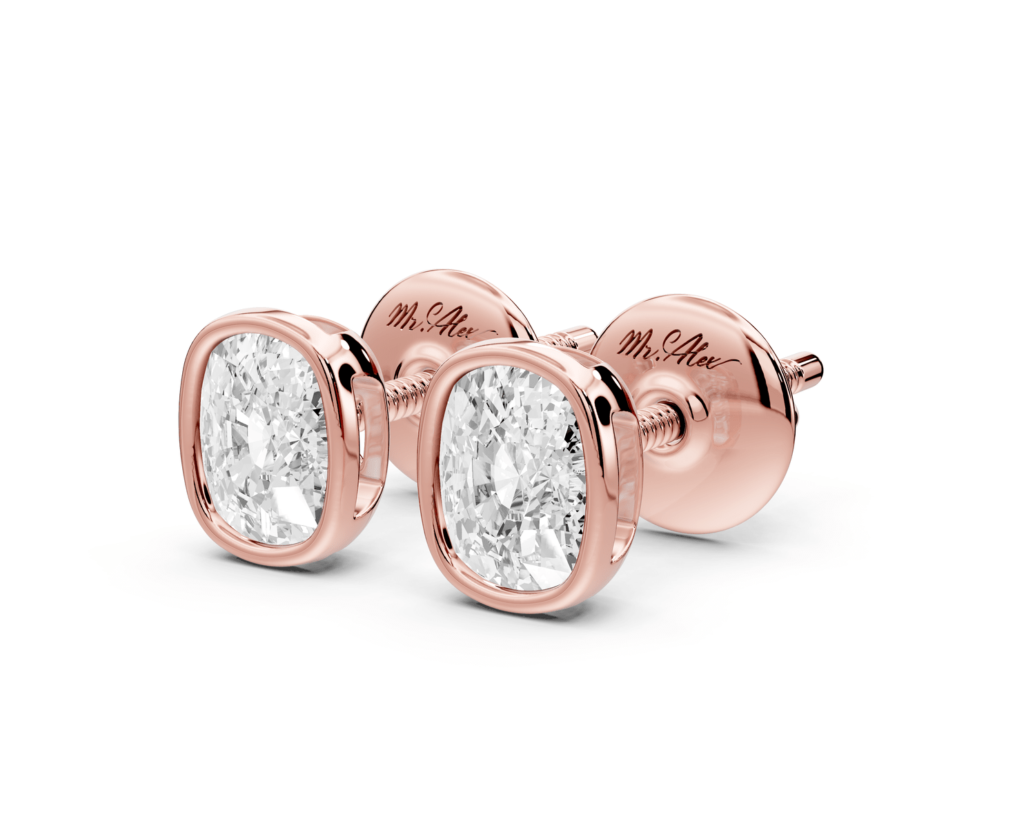 Noa - 1ct 14k rose gold Elgcushion - Cut Diamond Stud Earrings - Mr. Alex Jewelry