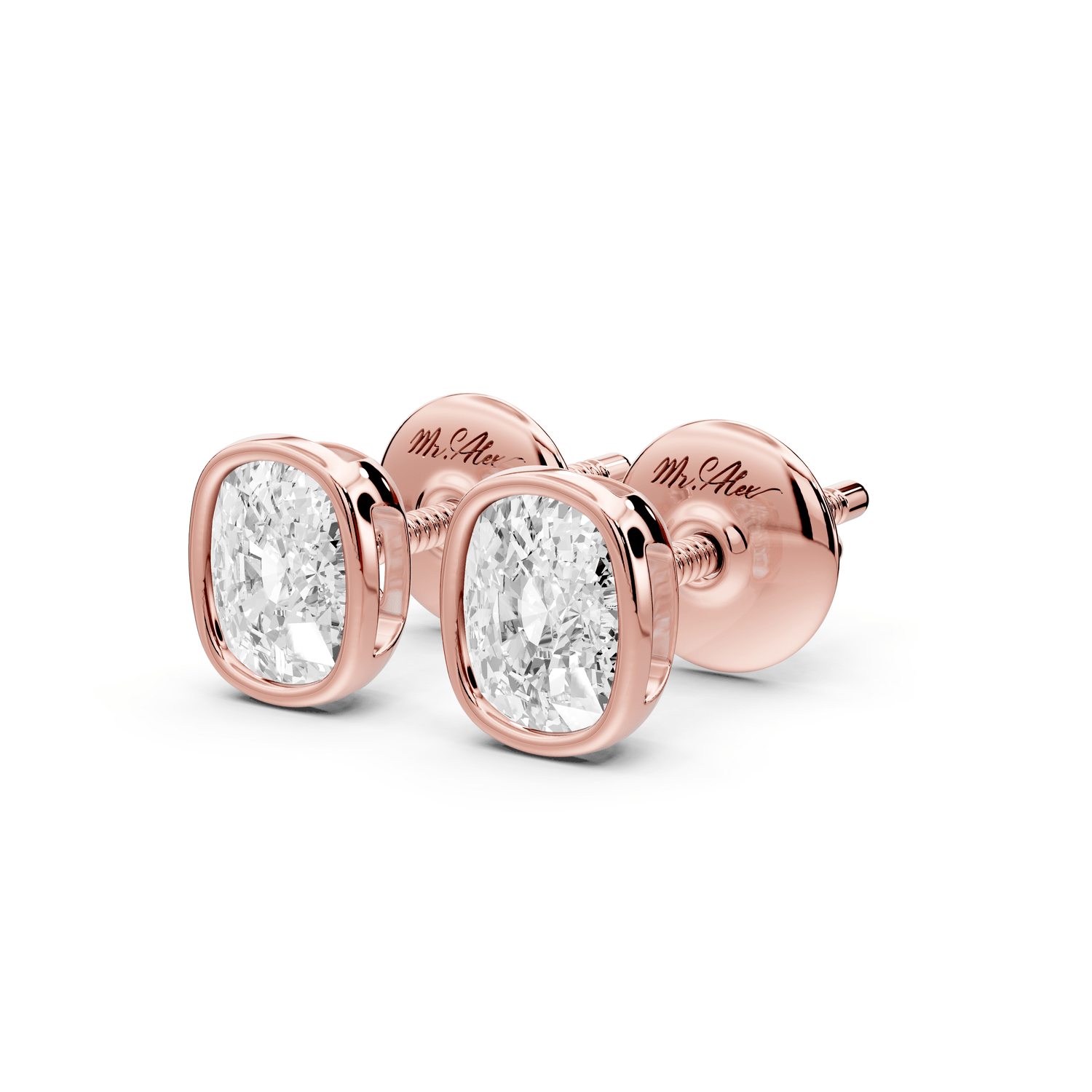 Noa - 1ct 14k rose gold Elgcushion - Cut Diamond Stud Earrings - Mr. Alex Jewelry