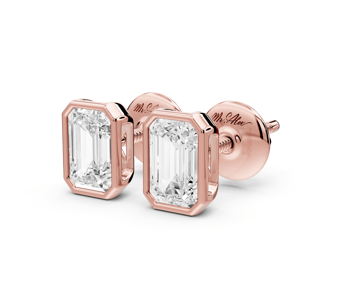 Noa - 1ct 14k rose gold Emerald - Cut Diamond Stud Earrings - Mr. Alex Jewelry