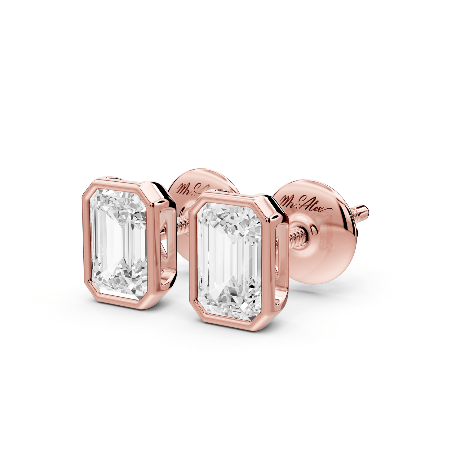Noa - 1ct 14k rose gold Emerald - Cut Diamond Stud Earrings - Mr. Alex Jewelry