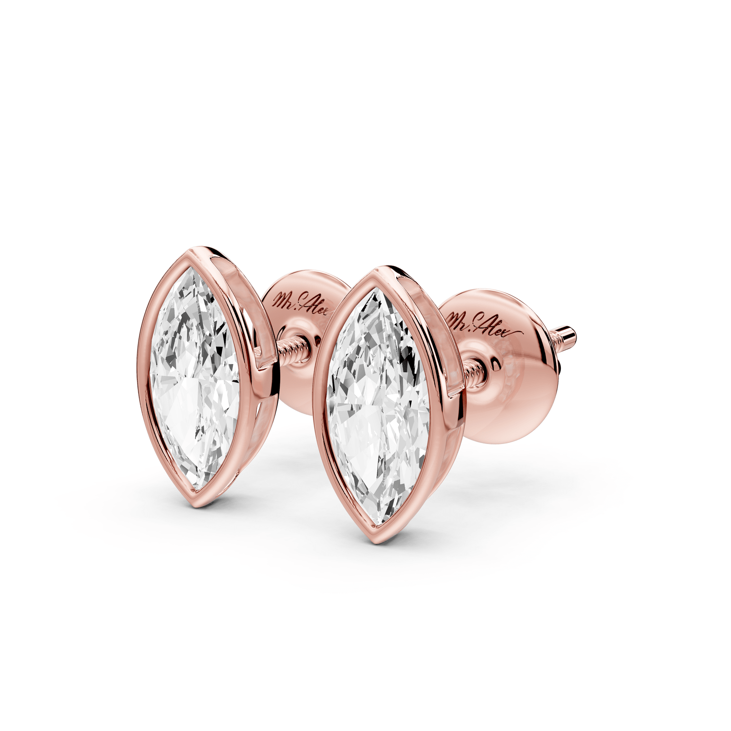 Noa - 1ct 14k rose gold Marquise - Cut Diamond Stud Earrings - Mr. Alex Jewelry