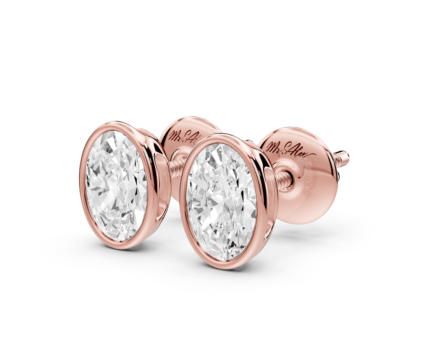 Noa - 1ct 14k rose gold Oval - Cut Diamond Stud Earrings - Mr. Alex Jewelry