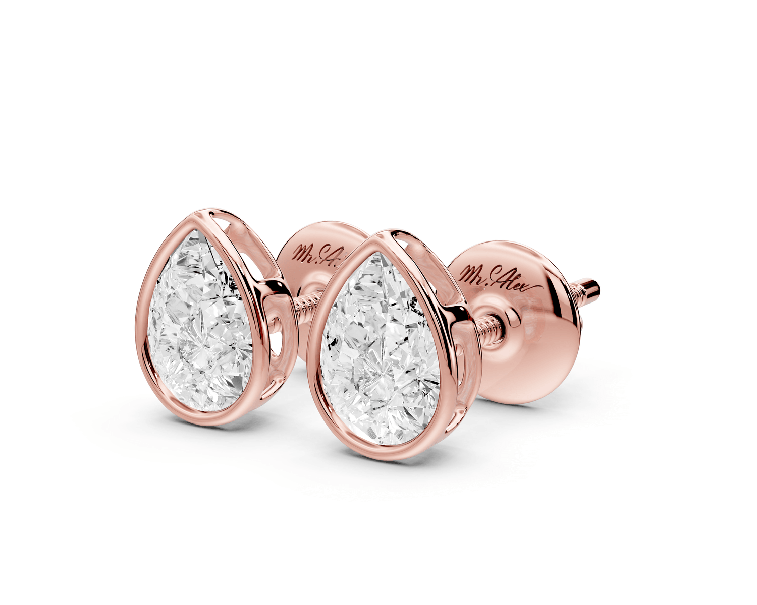 Noa - 1ct 14k rose gold Pear - Cut Diamond Stud Earrings - Mr. Alex Jewelry