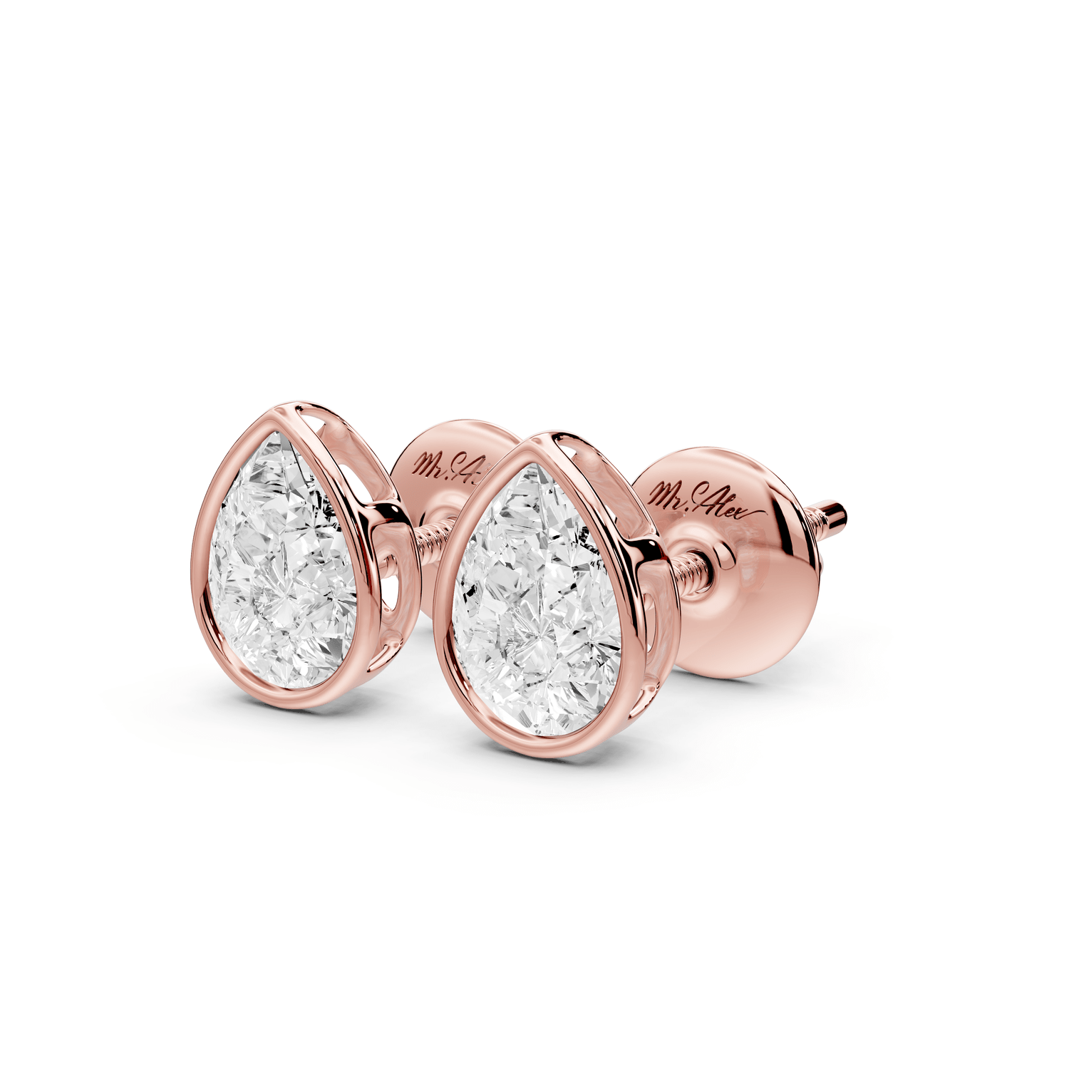 Noa - 1ct 14k rose gold Pear - Cut Diamond Stud Earrings - Mr. Alex Jewelry