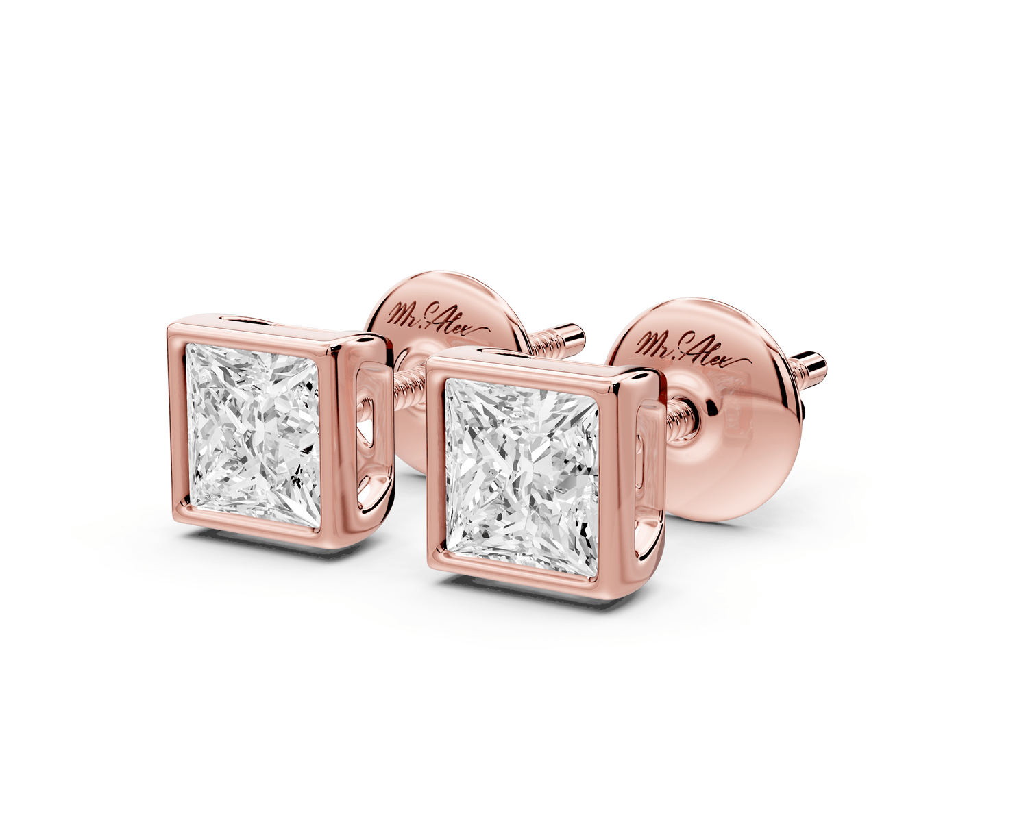 Noa - 1ct 14k rose gold Princess - Cut Diamond Stud Earrings - Mr. Alex Jewelry