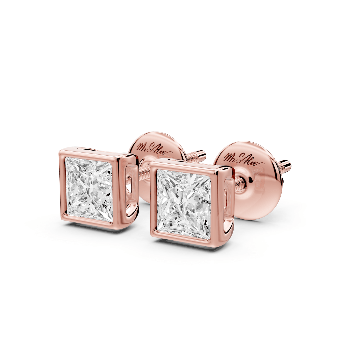 Noa - 1ct 14k rose gold Princess - Cut Diamond Stud Earrings - Mr. Alex Jewelry