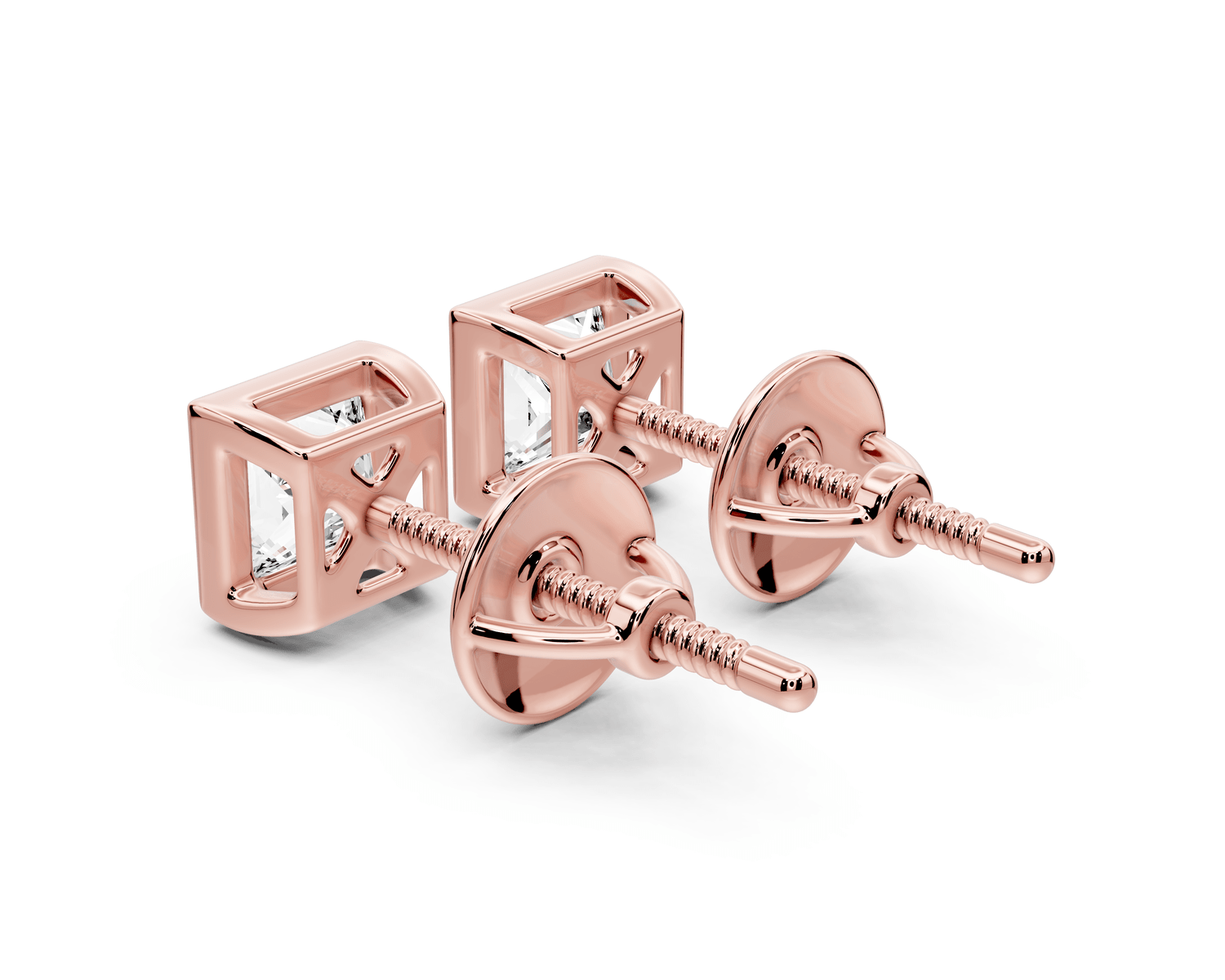 Noa - 1ct 14k rose gold Princess - Cut Diamond Stud Earrings - Mr. Alex Jewelry