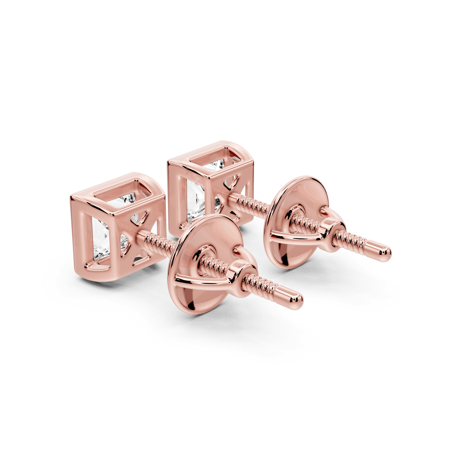 Noa - 1ct 14k rose gold Princess - Cut Diamond Stud Earrings - Mr. Alex Jewelry