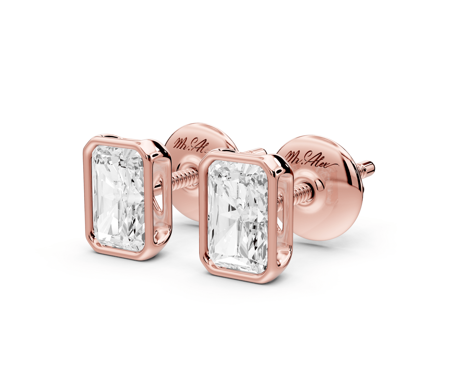 Noa - 1ct 14k rose gold Radiant - Cut Diamond Stud Earrings - Mr. Alex Jewelry