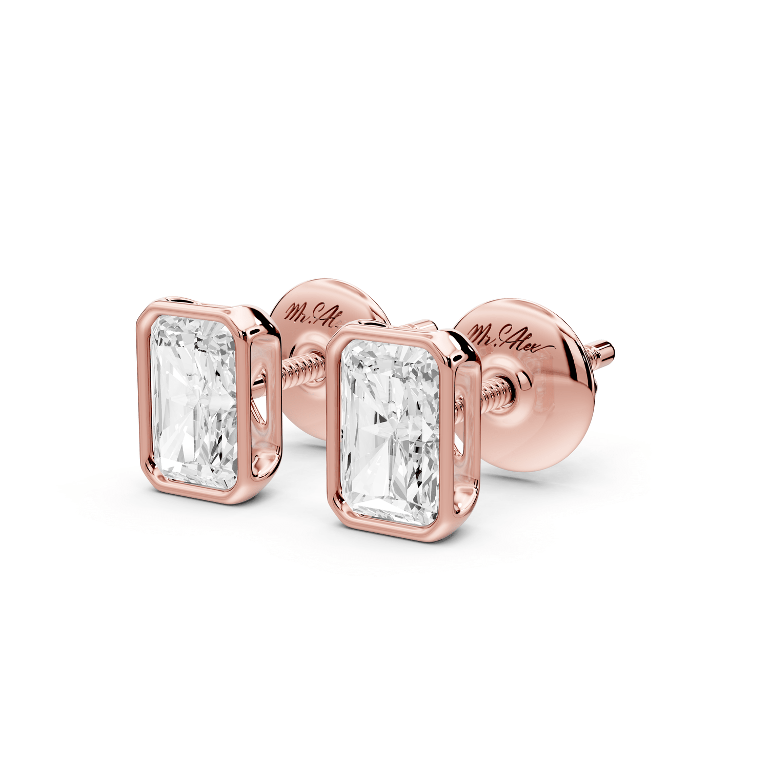 Noa - 1ct 14k rose gold Radiant - Cut Diamond Stud Earrings - Mr. Alex Jewelry