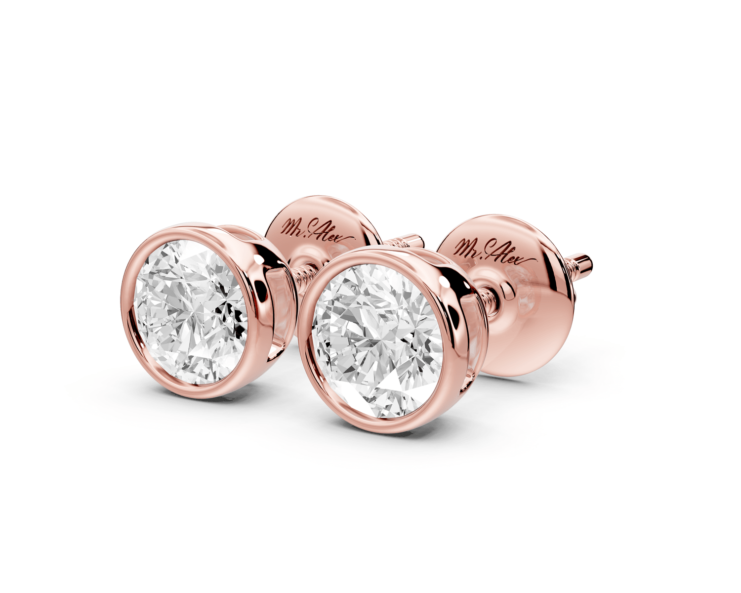 Noa - 1ct 14k rose gold Round - Cut Diamond Stud Earrings - Mr. Alex Jewelry