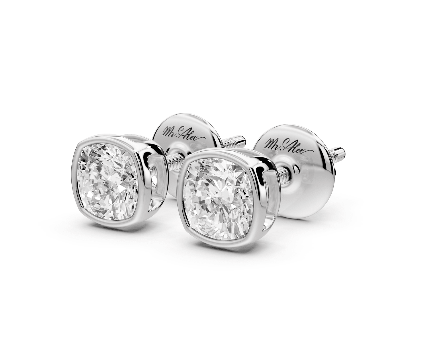 Noa - 1ct 14k white gold Cushion - Cut Diamond Stud Earrings - Mr. Alex Jewelry