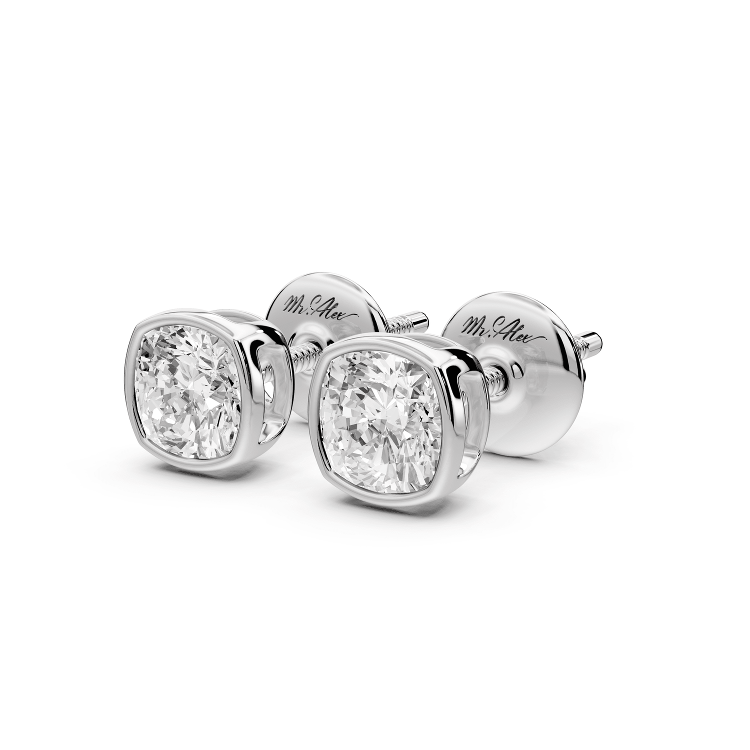 Noa - 1ct 14k white gold Cushion - Cut Diamond Stud Earrings - Mr. Alex Jewelry