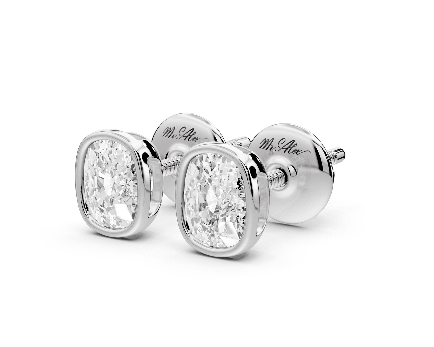 Noa - 1ct 14k white gold Elgcushion - Cut Diamond Stud Earrings - Mr. Alex Jewelry
