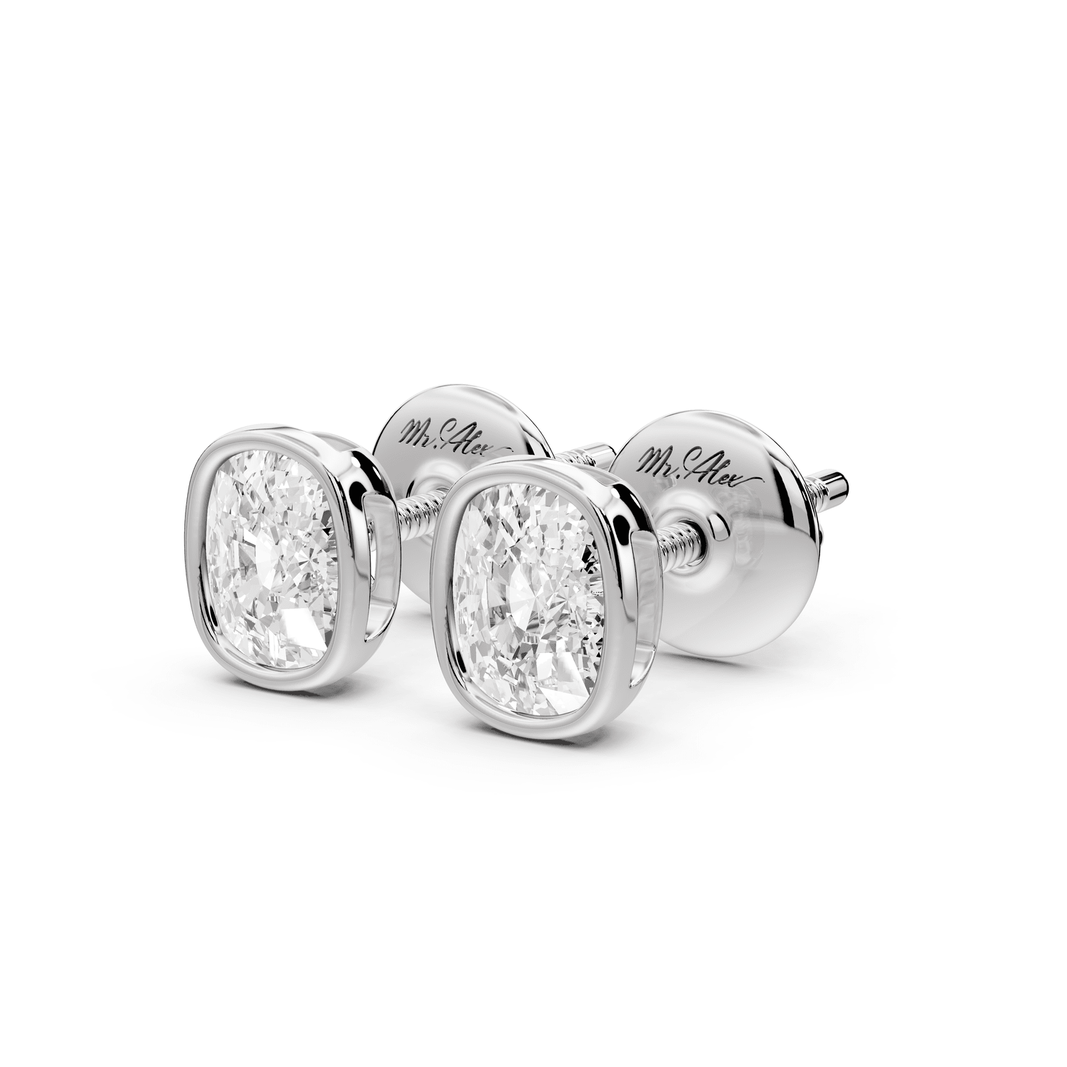 Noa - 1ct 14k white gold Elgcushion - Cut Diamond Stud Earrings - Mr. Alex Jewelry
