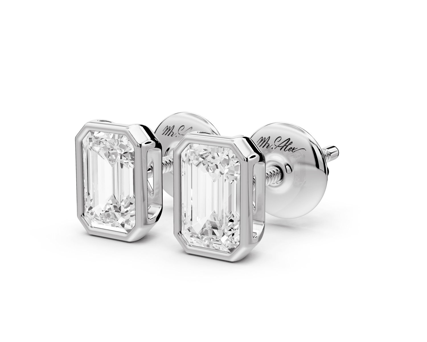 Noa - 1ct 14k white gold Emerald - Cut Diamond Stud Earrings - Mr. Alex Jewelry