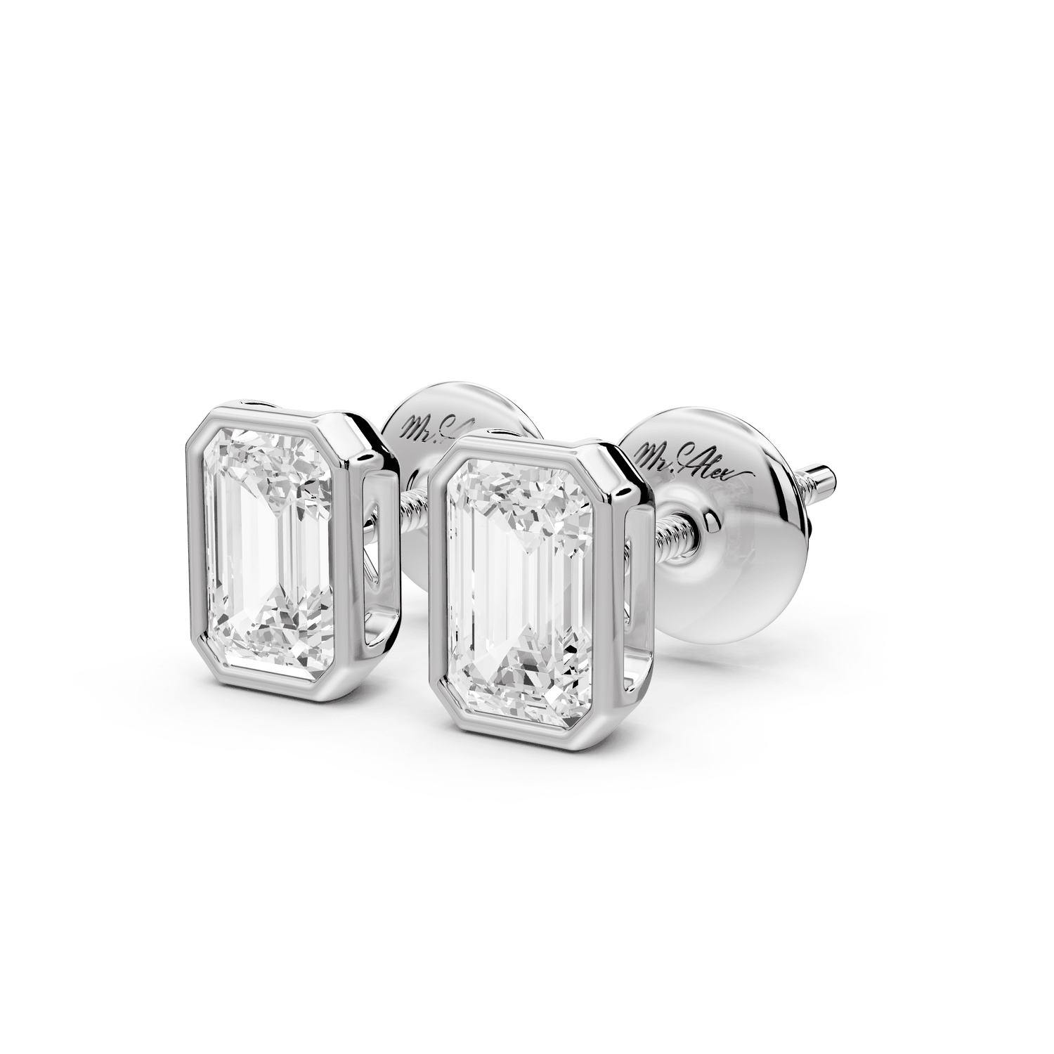 Noa - 1ct 14k white gold Emerald - Cut Diamond Stud Earrings - Mr. Alex Jewelry