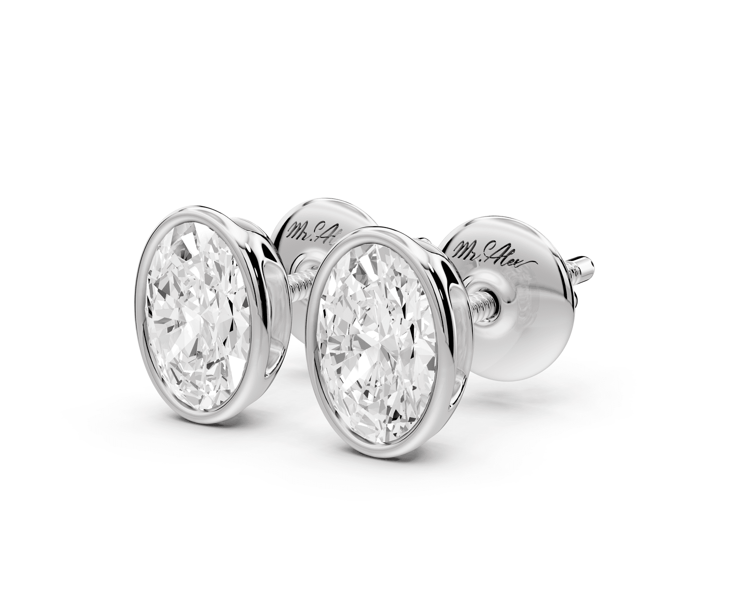 Noa - 1ct 14k white gold Oval - Cut Diamond Stud Earrings - Mr. Alex Jewelry
