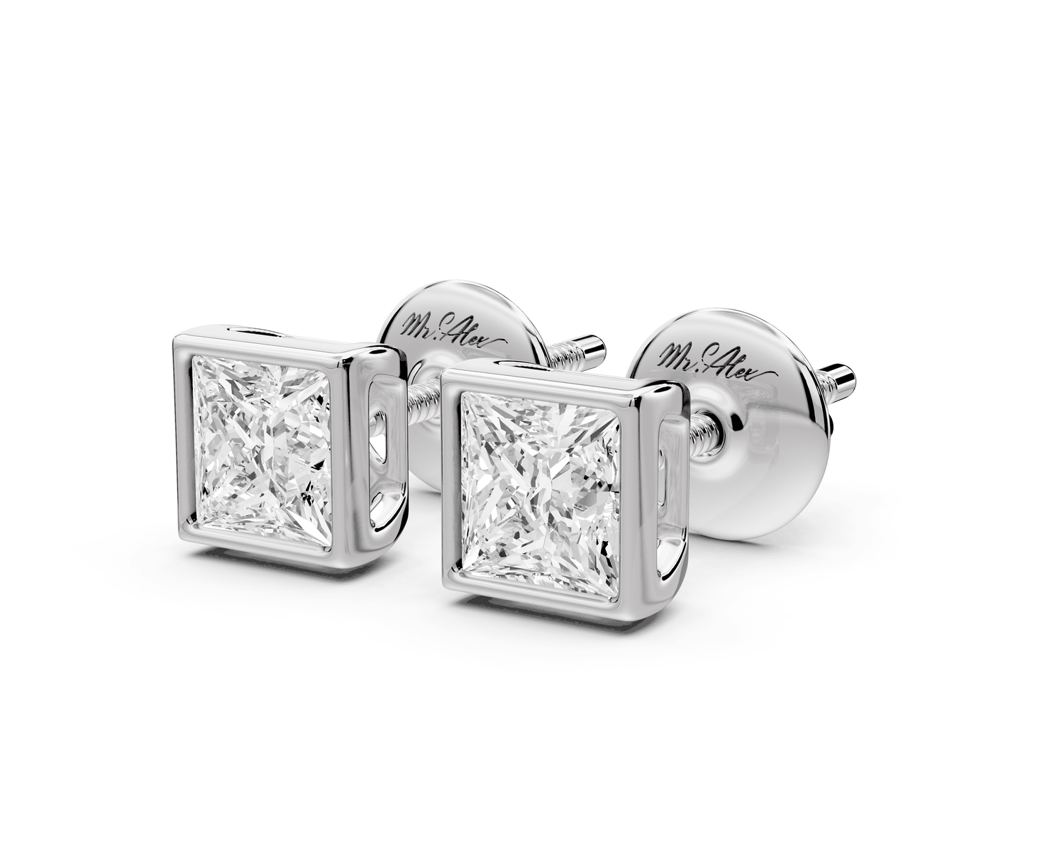Noa - 1ct 14k white gold Princess - Cut Diamond Stud Earrings - Mr. Alex Jewelry