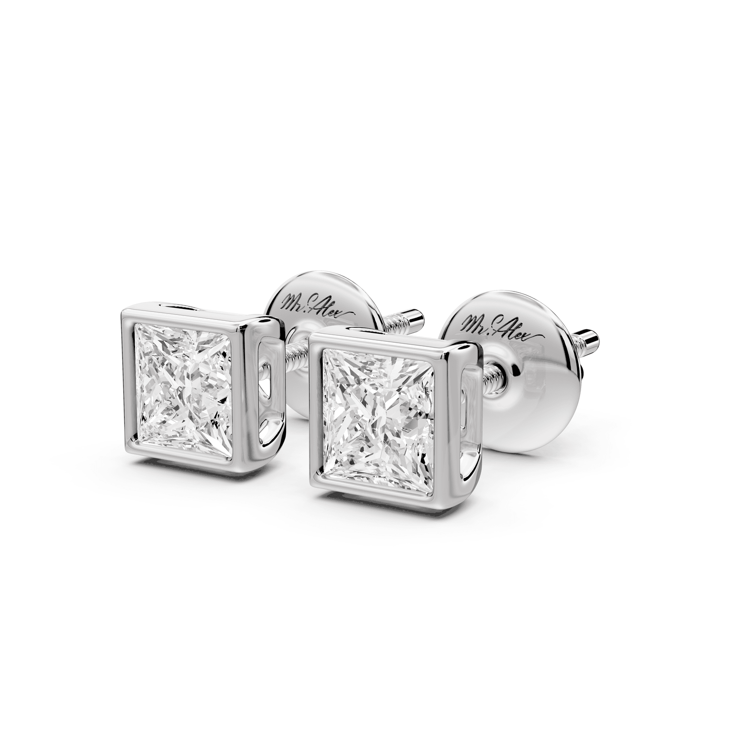Noa - 1ct 14k white gold Princess - Cut Diamond Stud Earrings - Mr. Alex Jewelry