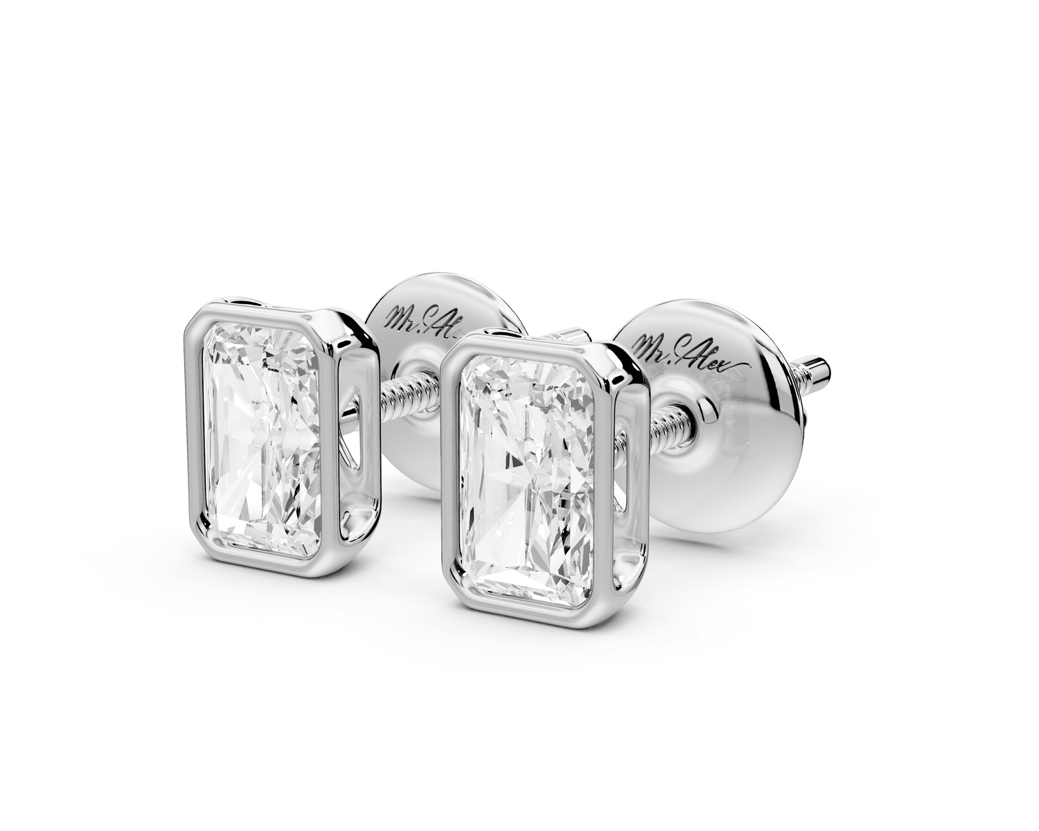 Noa - 1ct 14k white gold Radiant - Cut Diamond Stud Earrings - Mr. Alex Jewelry