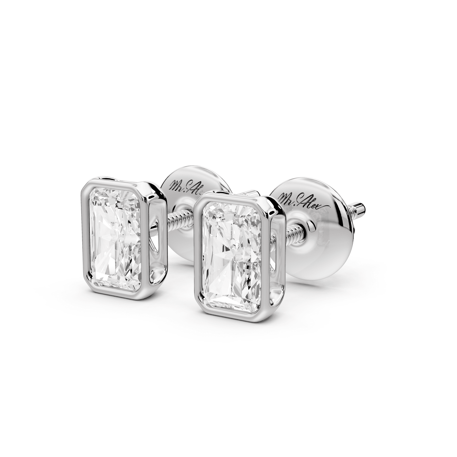 Noa - 1ct 14k white gold Radiant - Cut Diamond Stud Earrings - Mr. Alex Jewelry