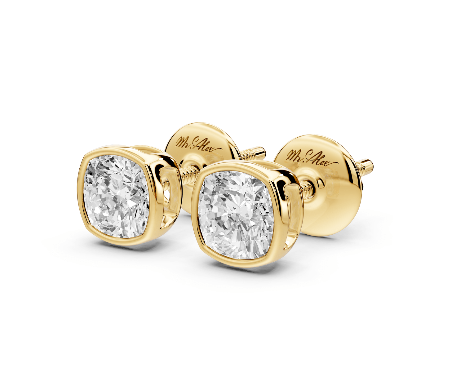 Noa - 1ct 14k yellow gold Cushion - Cut Diamond Stud Earrings - Mr. Alex Jewelry